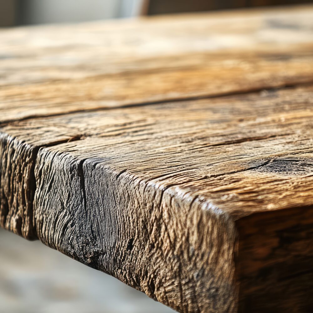 Rustic wooden tabletop close-up with blurred background ideal for interior design and decor inspiration and theme development